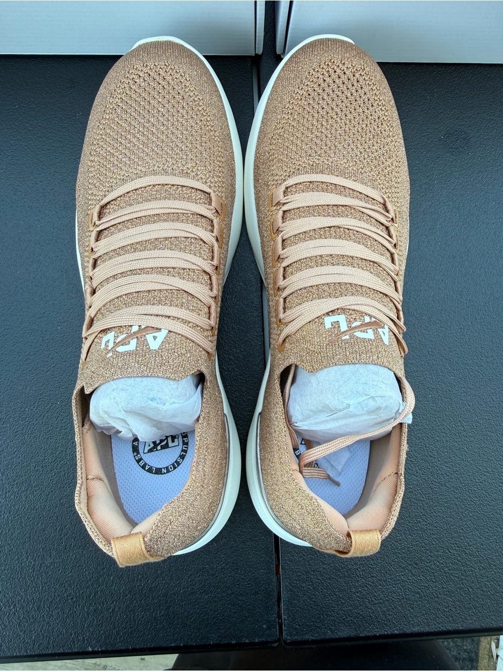 New Size 12 Men’s APL Knit Slip-On Sneakers in Rose Gold Techloom Breeze